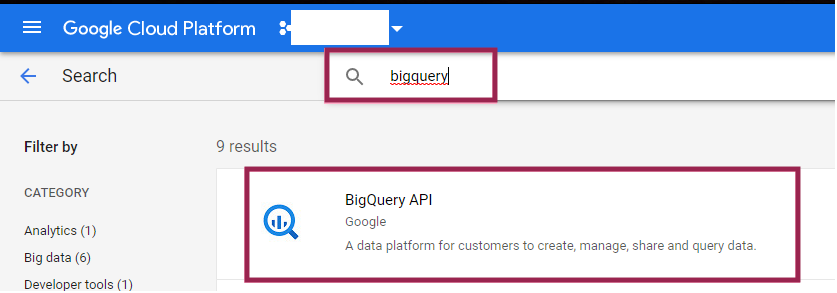 Search for Big Query